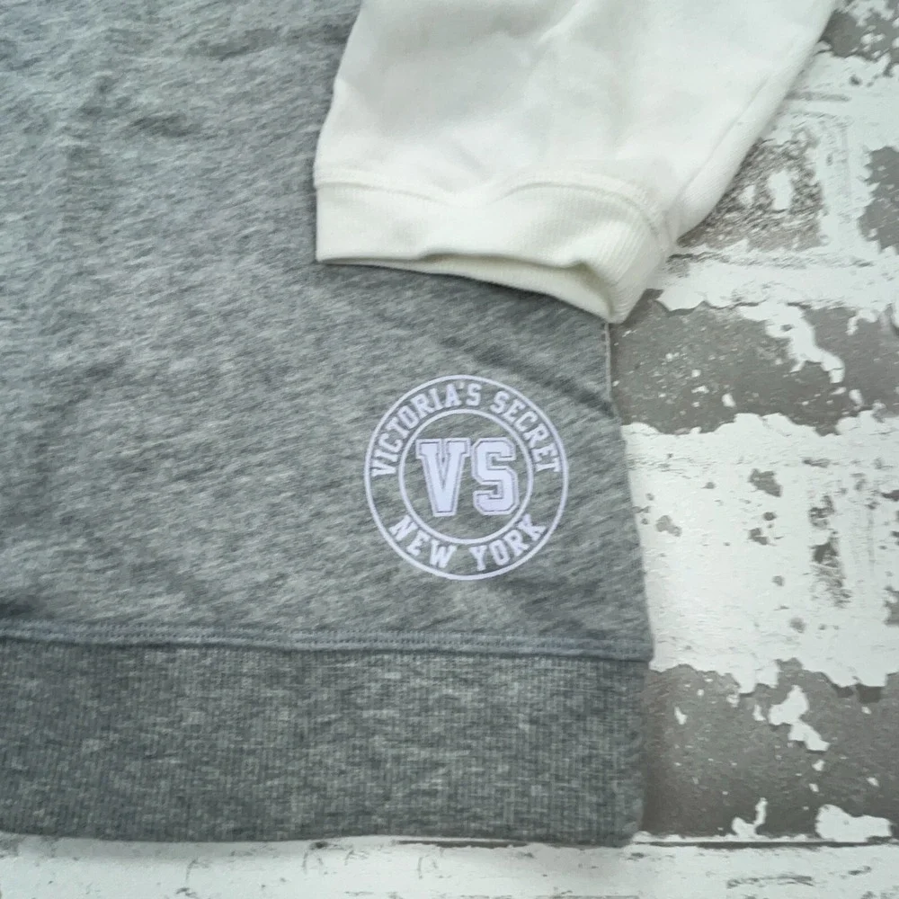 Victoria Secret Sweatshirt Women Large Gray White Sweater Open Mesh Back Gym Top - Picture 5 of 10